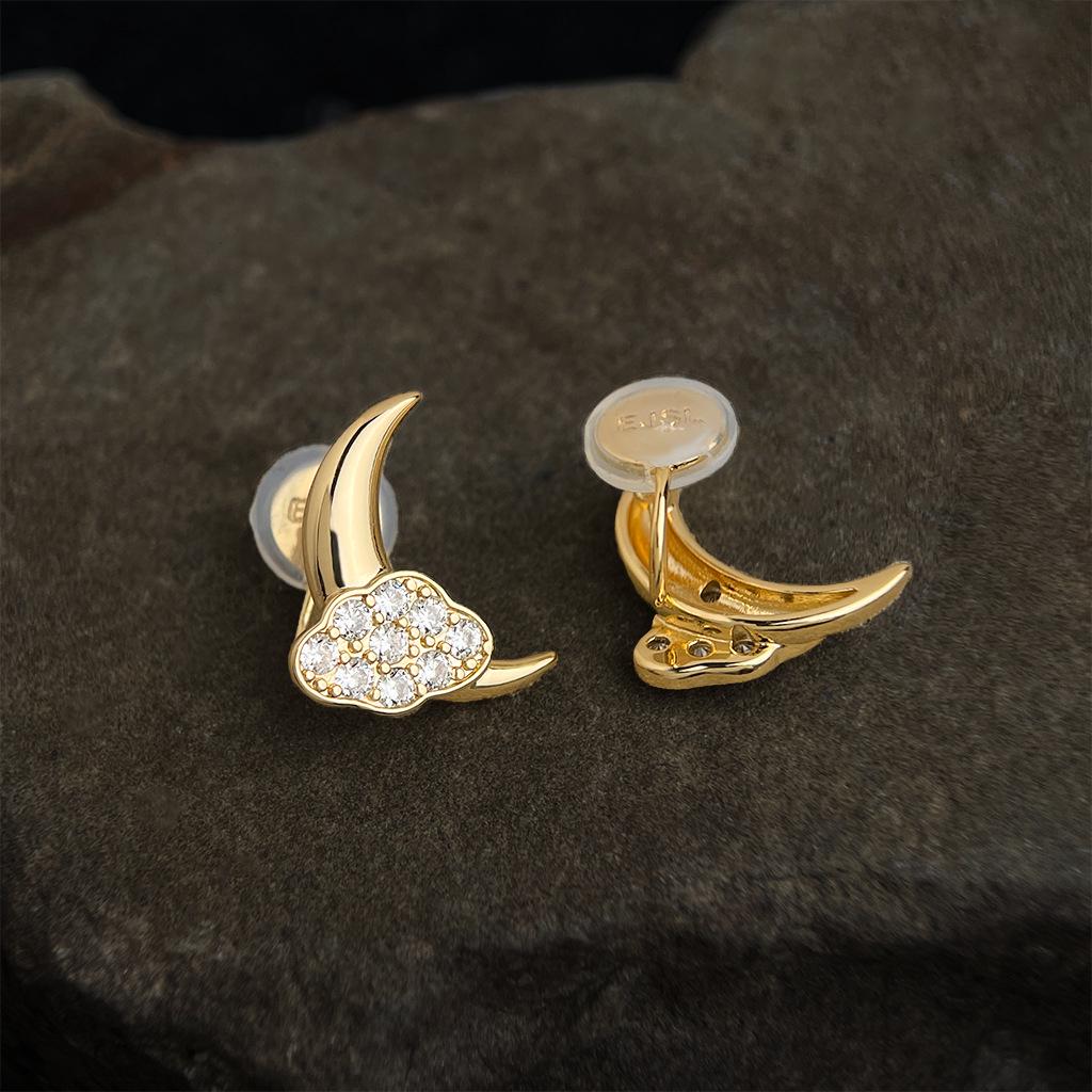 18k Gold-Plated Star, Moon & Cloud Cubic Zirconia Stud Earrings - Elegant High-End Fashion for Women