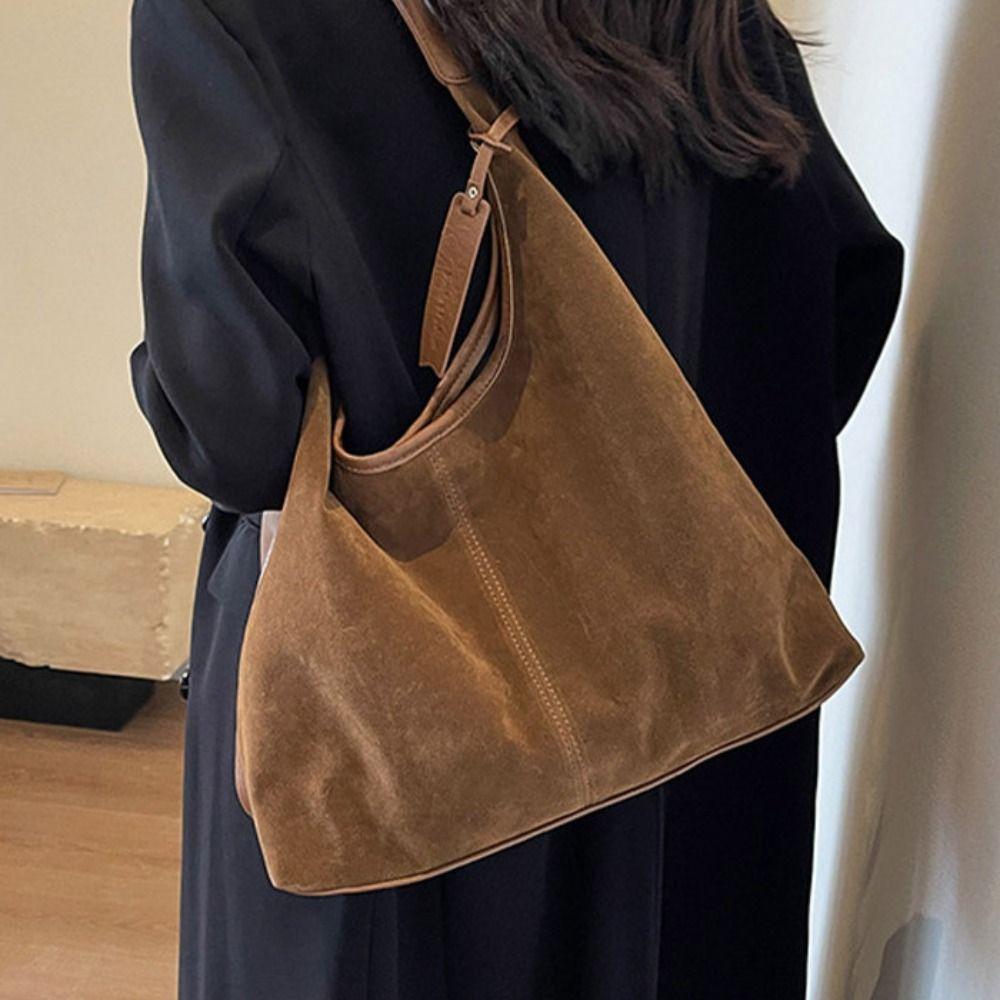 Korean Style Suede Tote Bag Solid Color Underarm Packs Casual Large Capacity Handbag  Travel