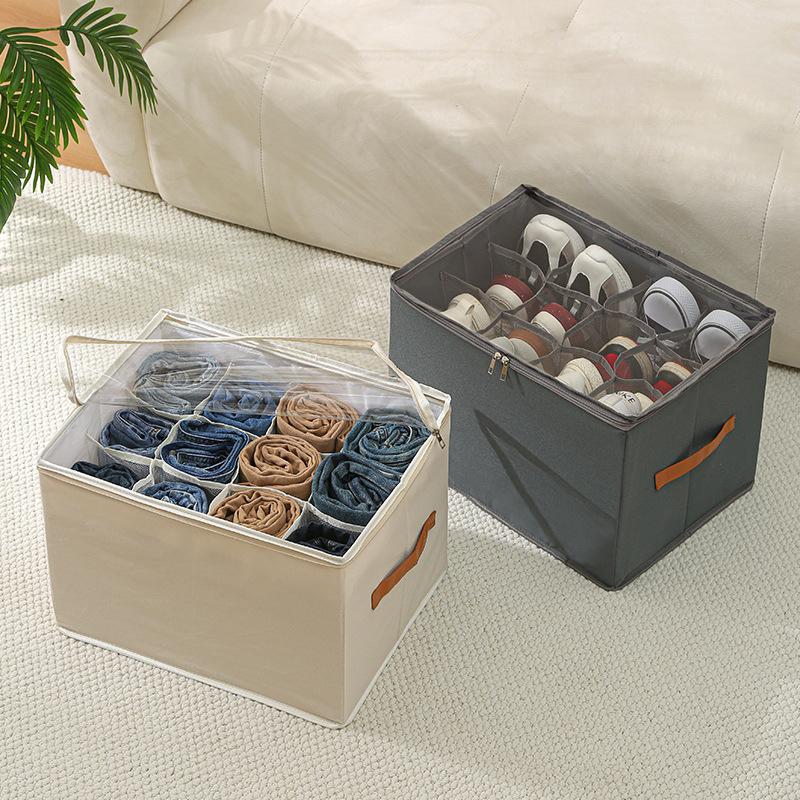 1Pc Foldable Oxford Fabric Shoe Organizer With Lid Dustproof Storage Box For Shoes Clothes Accessories Home Organization
