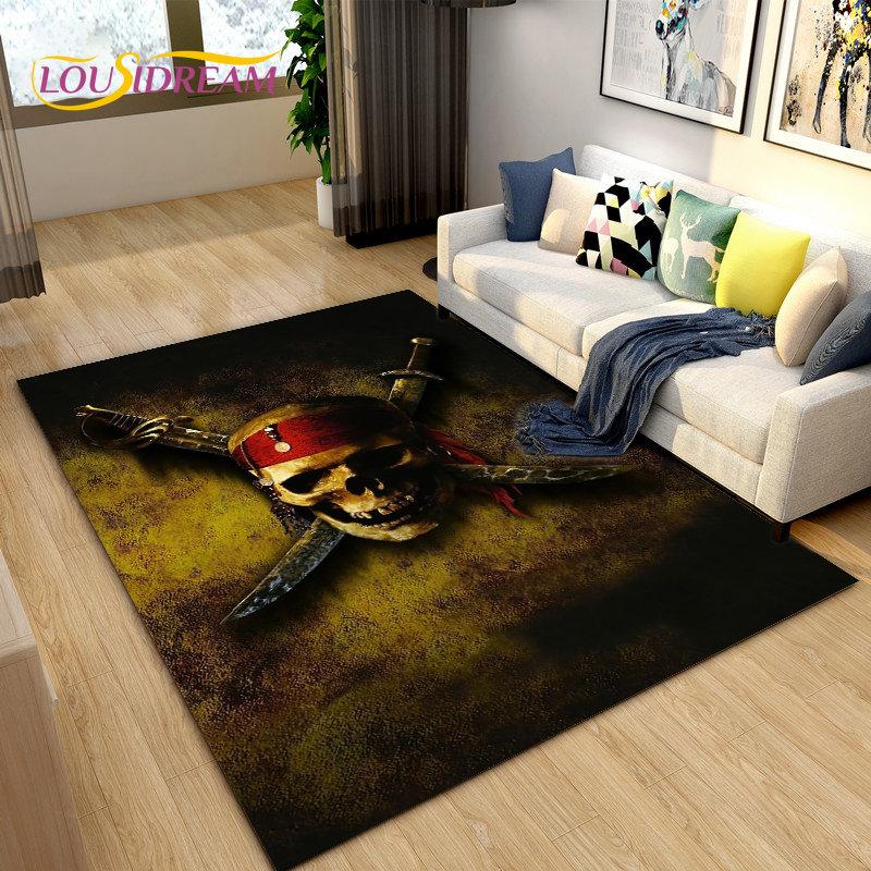 3D Horror Death Skull Pirate  Area Rug,Carpet Rug for Living Room Bedroom Sofa Doormat Decoration, Kids Play Non-slip Floor Mat