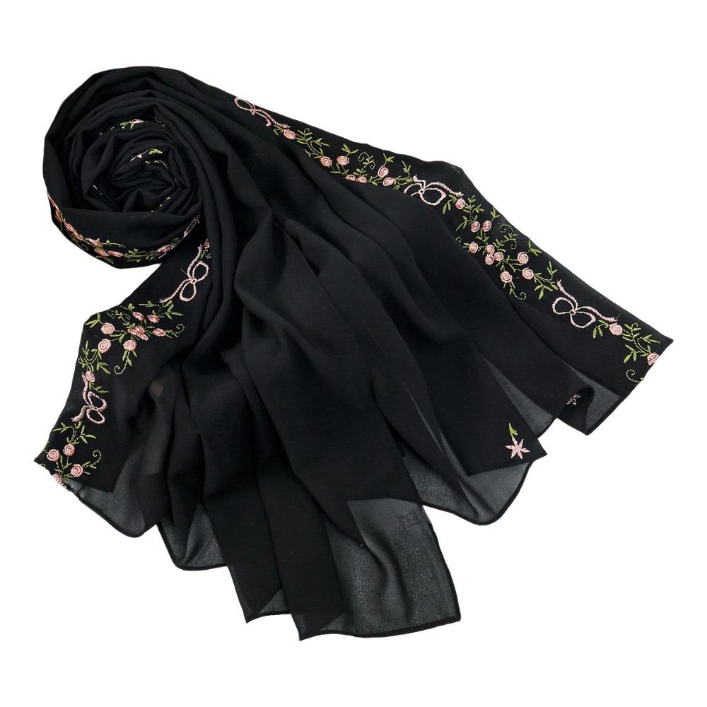 

Floral Embroidery Women Lace Shawl Plain Head Wrap Turban Premium Quality Headwrap Daily Events чорний