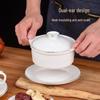 Huihuang Gold-Rimmed Ceramic Double-Handle Soup Bowl with Lid