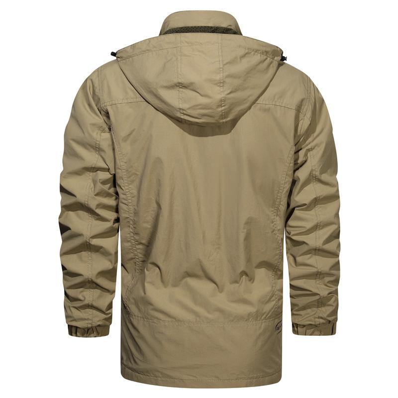 Winter Medium and Long Jacket Men's Thermal Hooded Jacket Solid Color Casual Jacket