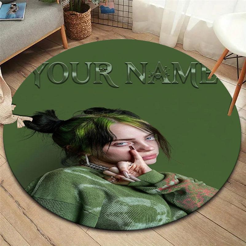 Billie Eilish Custom Name Round Area Rug,Carpet Rug for Living Room Bedroom Sofa Playroom Decor,Non-slip Floor Mat
