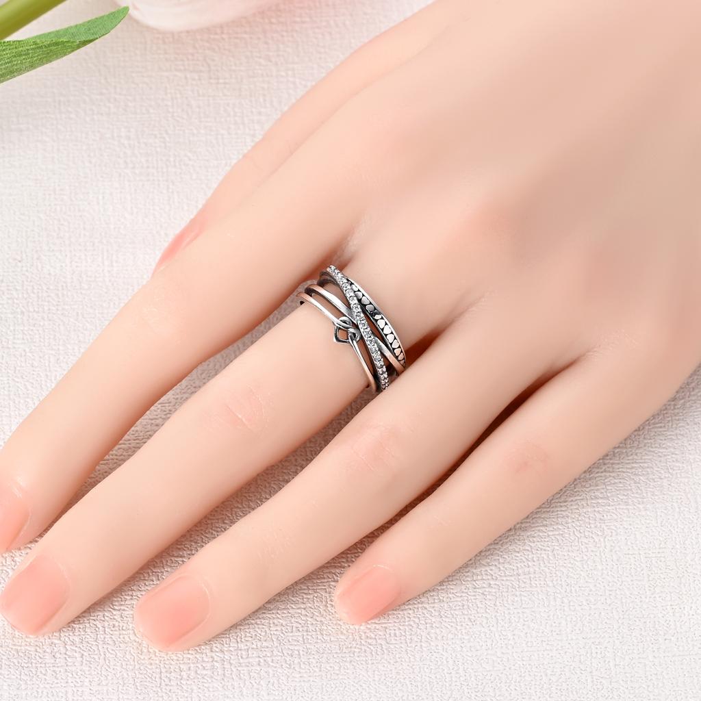 CopperMulti Layer Ring Simple Generous Heart CZ Luxury High Quality For Women Ring Wedding Party Fine Jewelry Gift