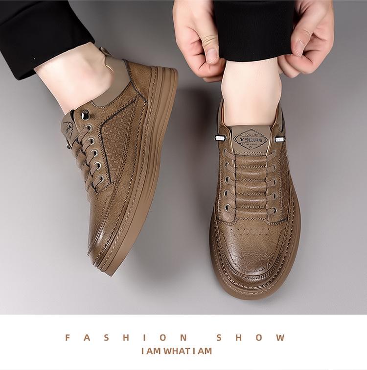 2024 Men's Trendy Soft-Soled Leather Sneakers - Versatile Spring & Autumn Casual Footwear