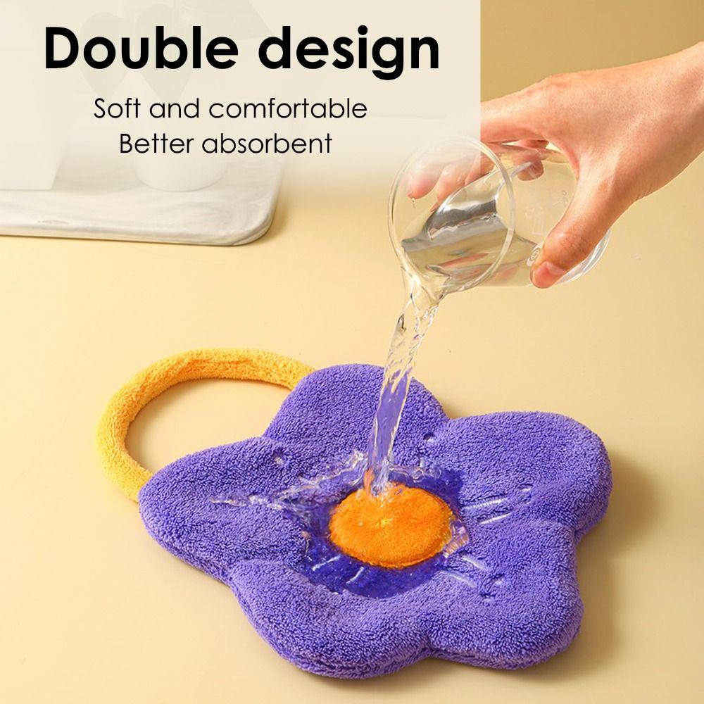 Cartoon Flower Hand Towel Hanging Style Coral Fleece Toilet Handkerchief Strong Water Absorption Thickened Washcloth Kitchen