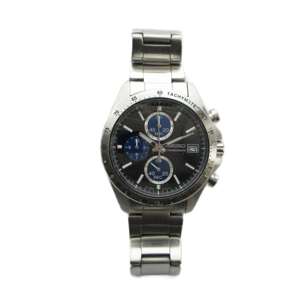 Seiko SEIKO Black Date Silver Color 8T67-00C0 Wristwatch, Quartz, Dial, Chronograph, Calendar, GY18 /MQ Men's