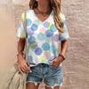 2024 Top Women Summer Women's V-neck T-Shirt Retro Dots Pattern Print T-Shirt Fashion Women's Leisure Short Sleeve T-Shirt