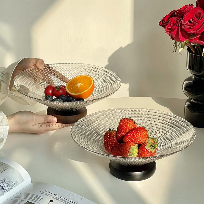 Exquisite Glass Fruit Plate Living Room Coffee Table Candy Tray High-end Home Snack Storage Plate Desktop Decorative Glass Plate