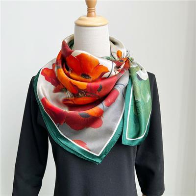 110*110 Cm Square Silk Scarf Women's Fashion Printed Small Neck Scarf Office Women's Hair Belt Folar Handkerchief Women's Handkerchief Shawl Scarf