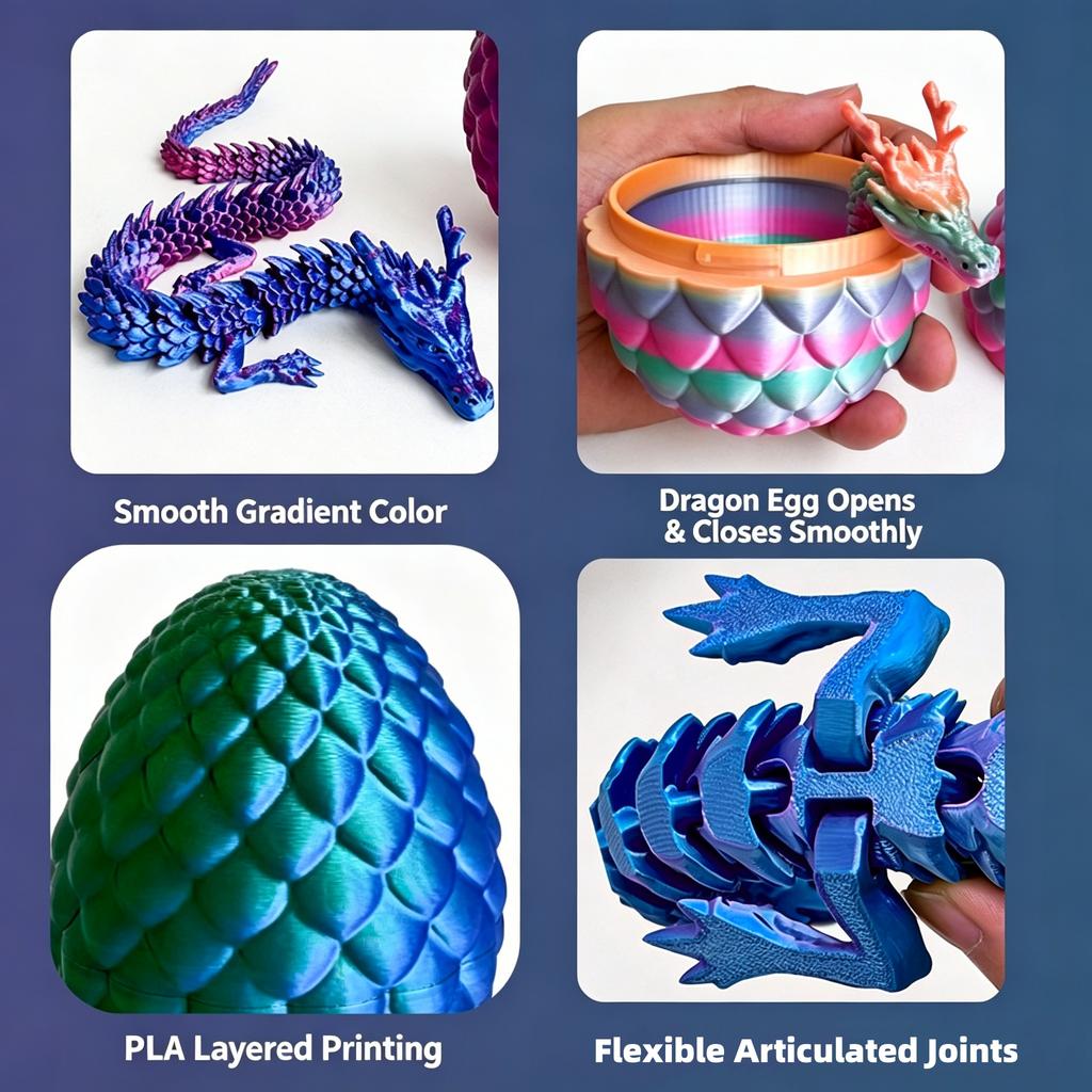 1Set 3D Printed Dragon Egg Articulated Joint Model Stress Relief Fidget Decompression Toy Home Office Desk Decor Gift for Adults