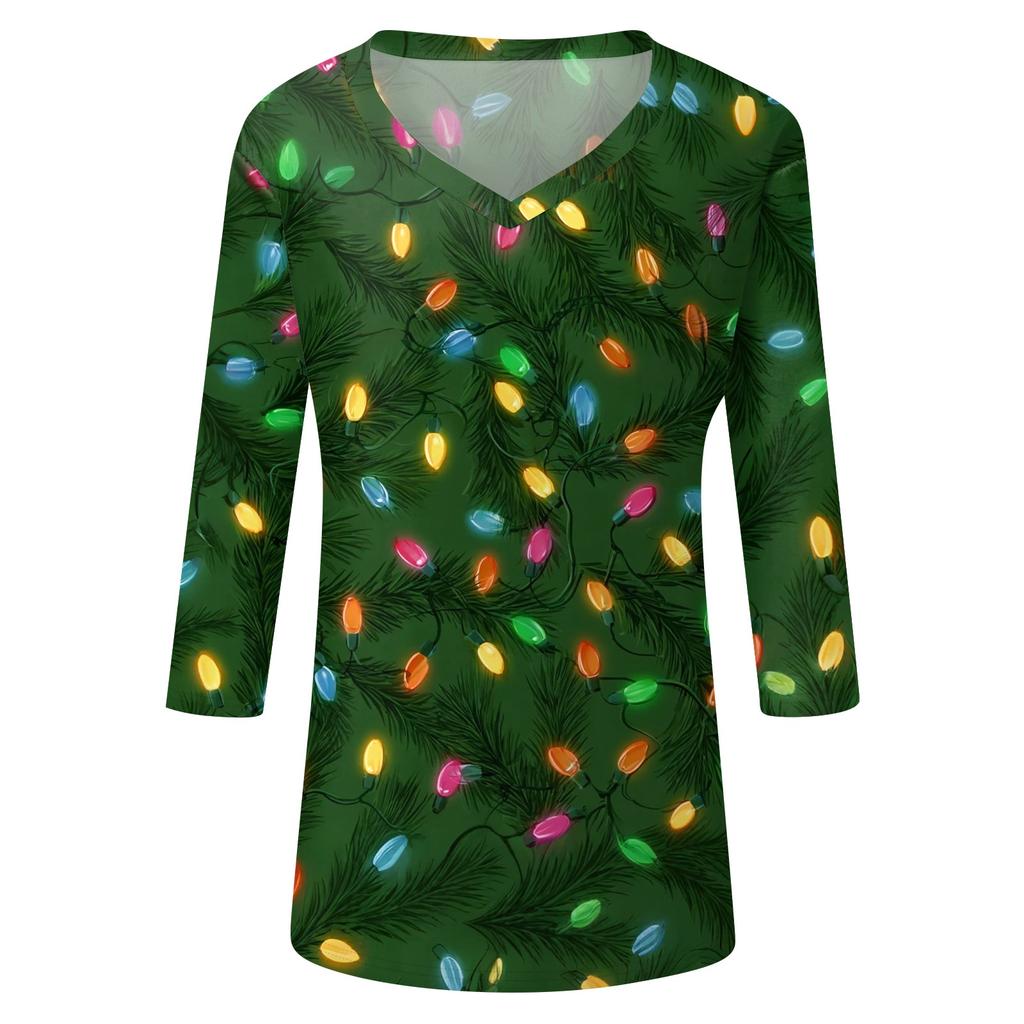 Women's T Shirt CHristmas Print 3/4 Sleeve Daily Weekend Fashion Basic V- Neck Regular Top