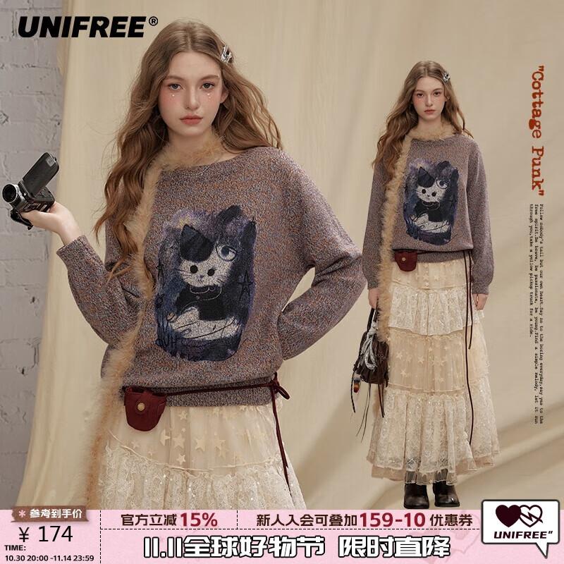 

UNIFREE Women s Round Neck Loose Knit Sweater One Size