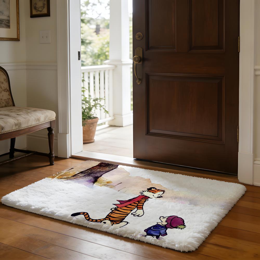 Calvin Und Hobbes Selbstklebende Kunst Bodenmatte Weiche Flanell-Absorbierende Matte Rutschfester Teppich Zuhause Schlafzimmer Badezimmer