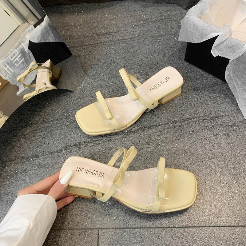 Female Shoes Loafers Glitter Slides Slippers Soft Square heel 2025 Jelly Comfort Block Spring Scandals Shoes Slippers Soft