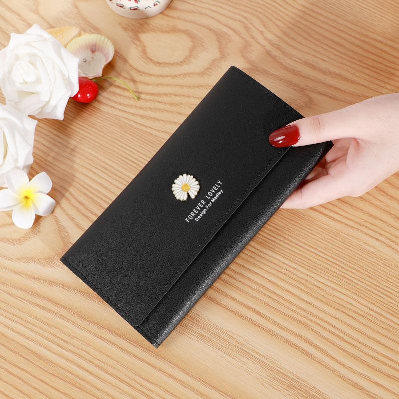 Women's Long Zipper Wallets Simple Daisy Versatile Mobile Phone Bag Solid Color Large Capacity Casual Purse