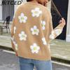 BITCED Damen 3D Floral V-Ausschnitt Strick-Cardigan Herbst/Winter Lässige Strickjacke mit entspannter Passform