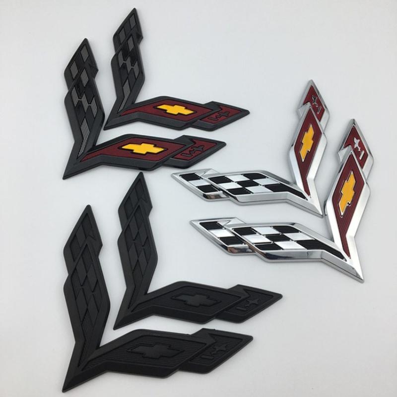 2pcs ABS Car Front Rear Trunk Badge Sticker for Chevrolet Corvette Logo Auto Hood Decal Window Decoration Side Body Emblem