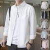 Men's Long-sleeved Shirt Spring Casual with Lined Clothes Korean Version of The Trend Spring and Autumn Shirt Coat