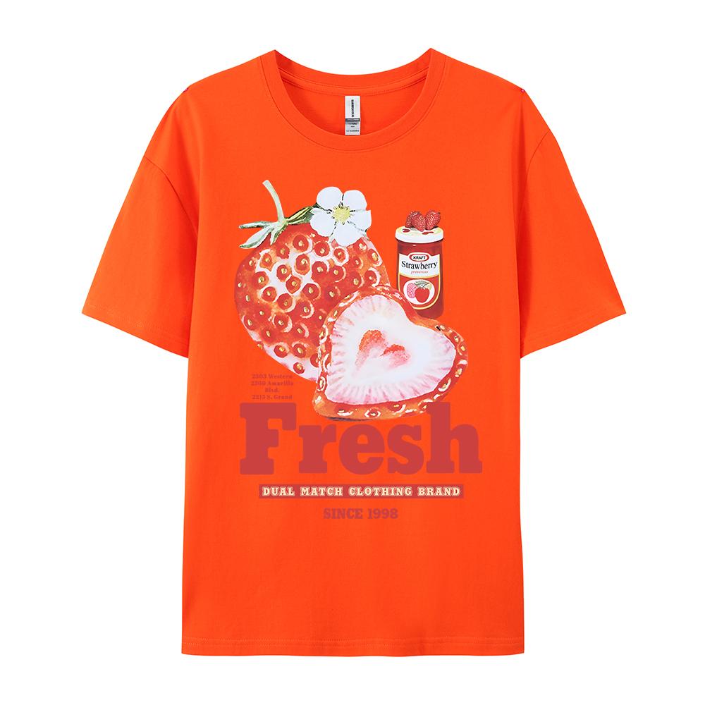 Fresh Strawberry American Retro Creative Printed Short Sleeved T-shirt Women's Trendy Brand Loose Versatile Half Sleeved Shirt