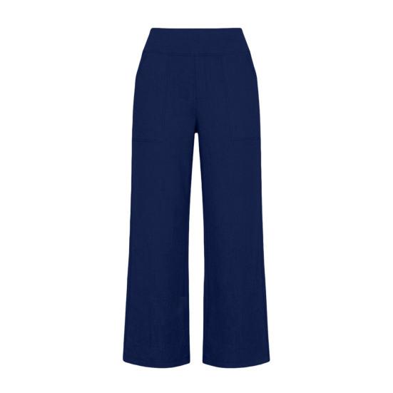 

Women Cropped Pants High Waisted Straight Wide Leg Casual Pants with Pockets Loose S синий