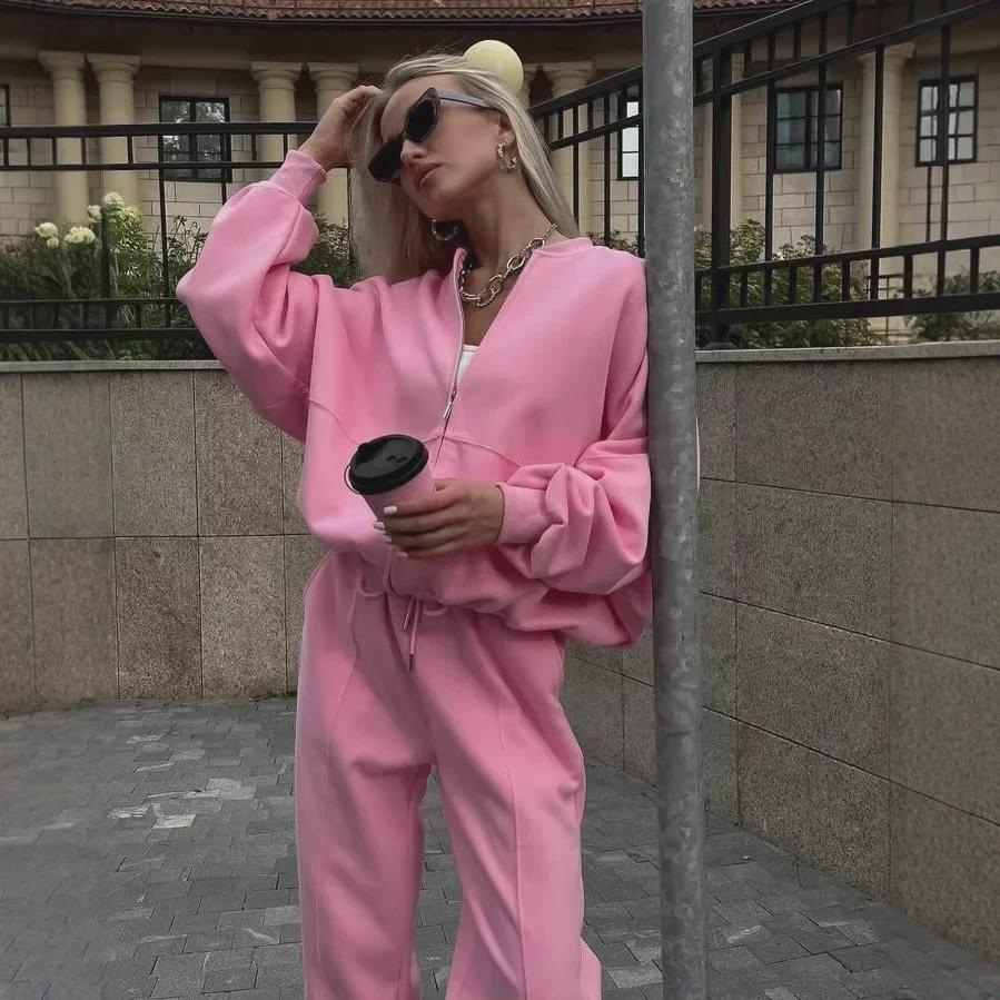 Dámský podzimní ležérní svetr na zip, dvoudílný set 2025