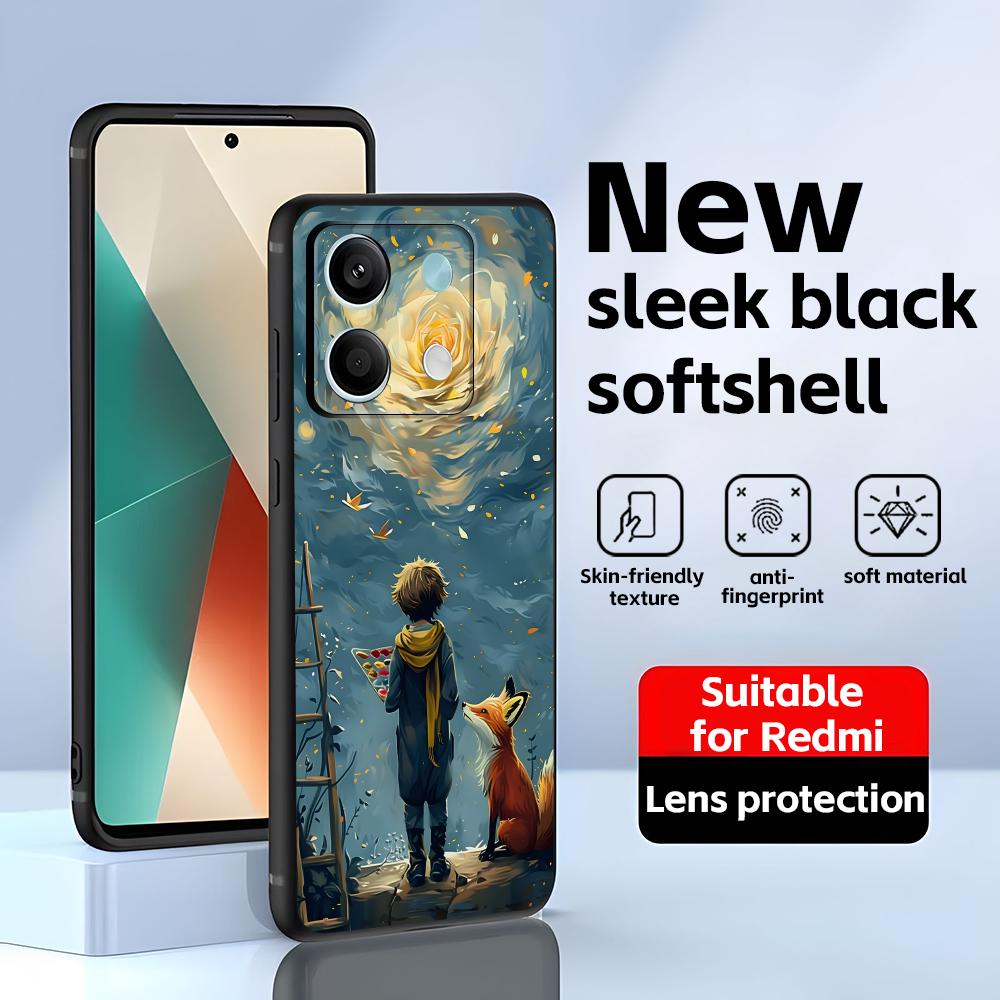 anime The Little Prince Phone Case For Redmi Note 14 13 12 11 Pro Plus S 5G 14C A3 Soft Black Phone Cover