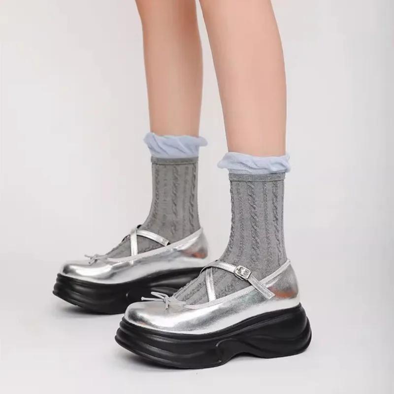 Fashion 2025 Brand Ladies Shoes Buckle Strap Women's High Heels Fashion Butterfly-knot Solid New Retro Thick Bottom Ballet Single Shoes