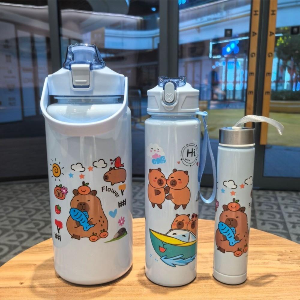 

3Pcs Plastic Straw Mug with Lanyard Water Bottle Cute Capybara Water Cup Gifts 3pcs синій