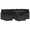 Ensemble de 7 Pièces de Canapé de Jardin avec Coussins Noir Rattan Poly Acacia, Canapé de Jardin 2 Places avec Coussins Noir 3349484