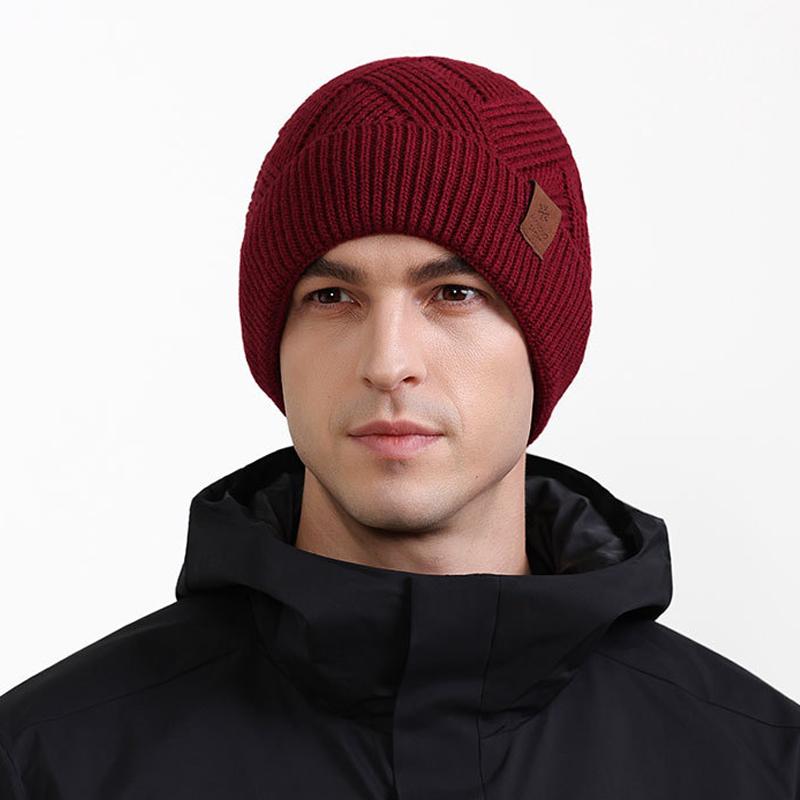 Wool Knitted Hat Men's Autumn Winter Double-Layer Velvet Ear Protection Hat