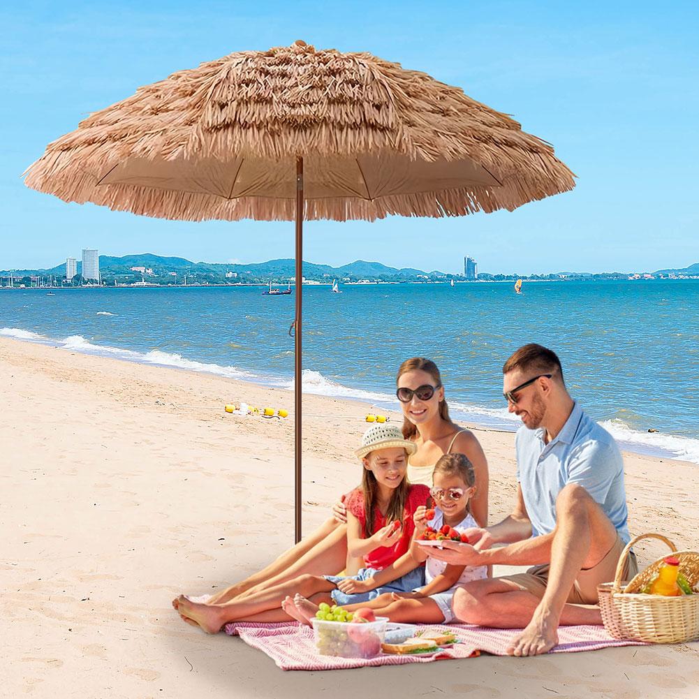 6.23ft/1.9m Height  Beach Umbrella Tilt Natural Tiki Umbrella Height Adjustable Thatched Tiki Umbrella 8 Ribs for Beach Pool
