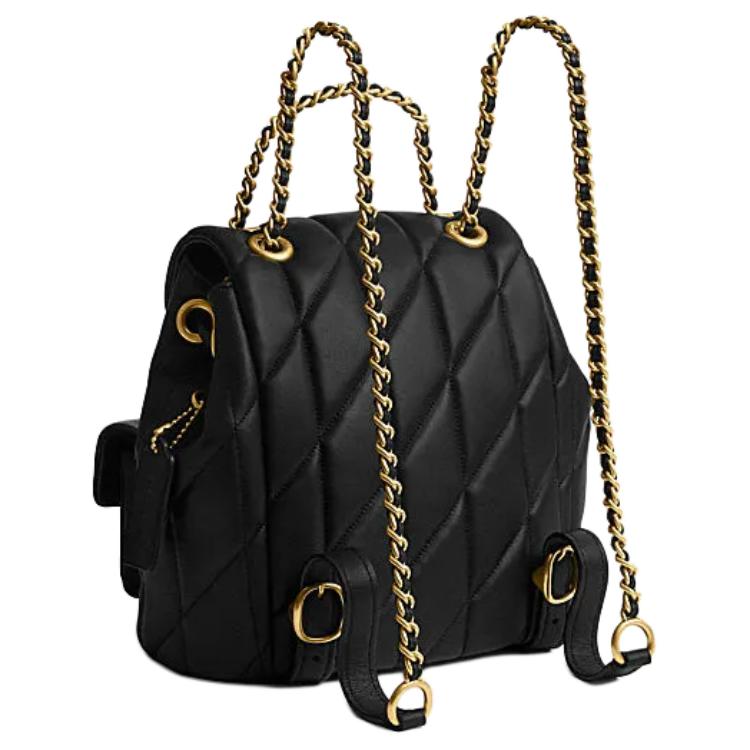 Coach Tabby 22 Metallisches Logo Stepp Lammleder Rucksack Kleiner Damenrucksack Schwarz CU076-B4BK