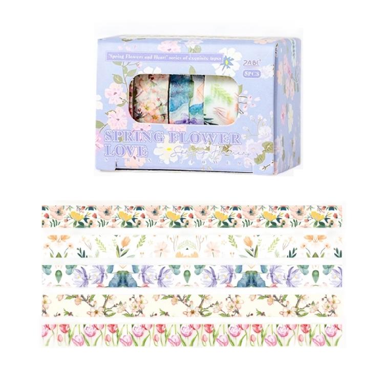 5Rolls Flower Decorative Tape 10mmX2M for Scrapbooking Photo Album Journal Notebook Water Resistant Aesthetic Paper Tape