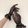 Damen Gothic Lolita Spitze Ausgeschnittene Handschuhe, Sexy Netz Dünn Elastisch Etikette Fäustlinge für Mädchen, Schwarz Weiß Punk Stil