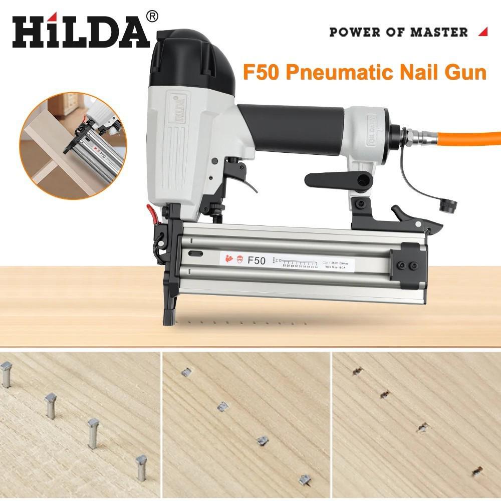 Pneumatic Air Nail Gun F50: Straight Brad Nailer for Woodworking with F45, F38, F32 Strip Nails