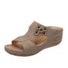 Hot selling new European and American wedge shoes one-line flower snake print sandals