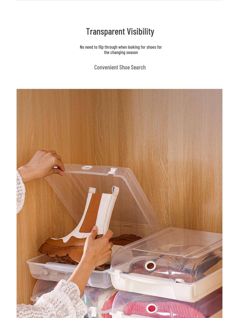 Transparent Space-Saving Long Boot Storage Box - No-Installation Shoe Cabinet
