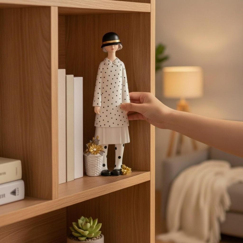 Girl Figurine with Hat Tabletop Desktop Ornament Resin for Home Decor