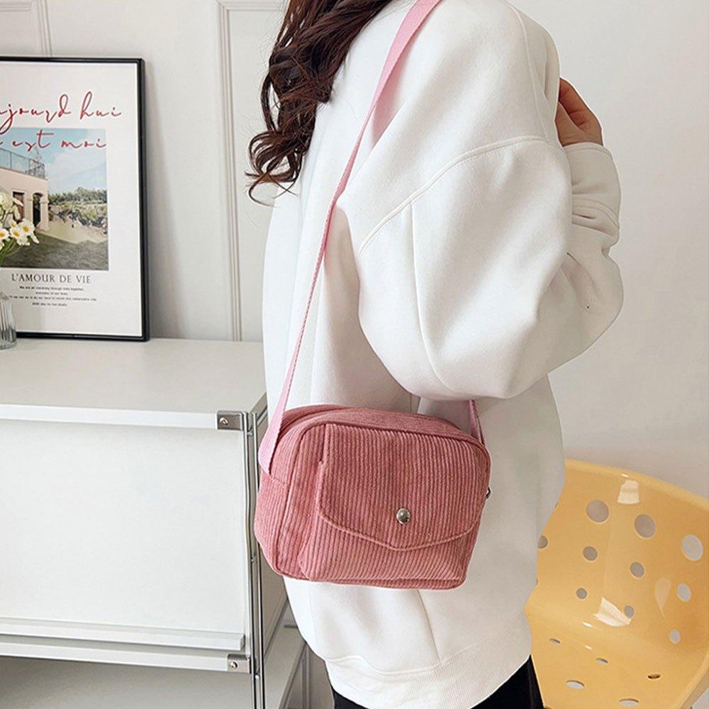 Autumn Winter Corduroy Women's Single Shoulder Bag Simple Solid Color Zipper Crossbody Bag Fashi Versatile Commuter Square Bag