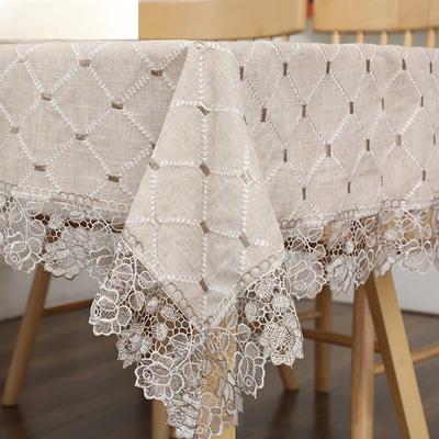 Tischdecke aus Baumwollstickerei mit Spitze und Blumenmuster für Zuhause, Hochzeit, Zimmerdekoration, Tischdecke, karierte Tischdecke, Weihnachtsdekoration