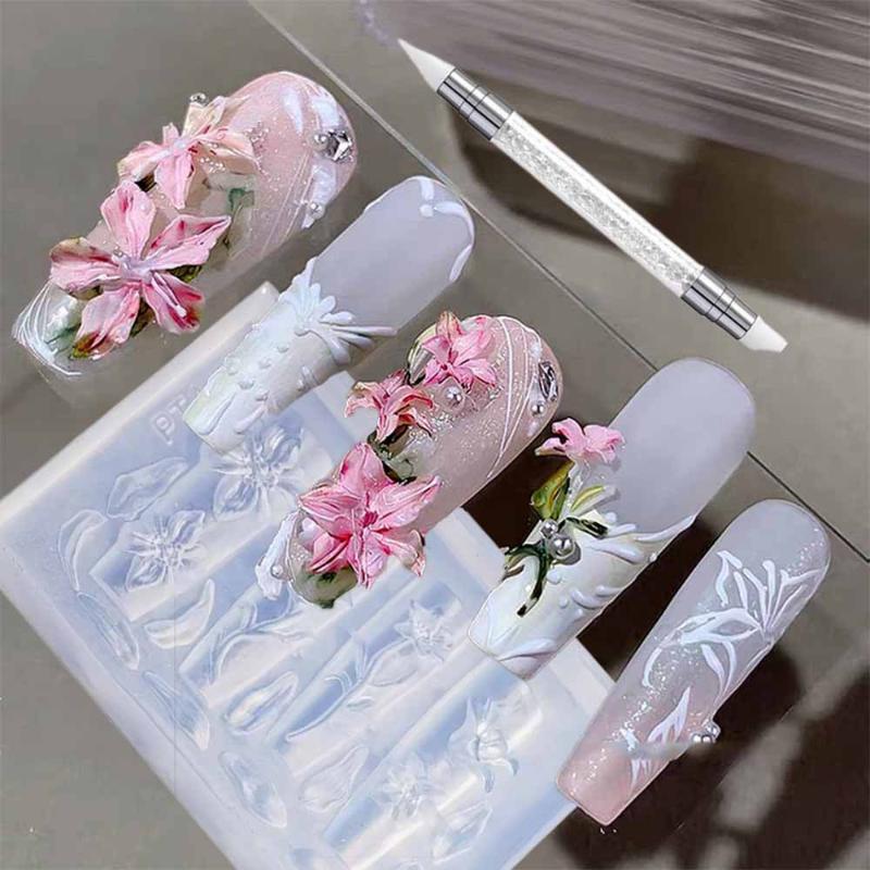 2/3Pcs 3D Hawaii Hibiscus Flowers Nail Art Mold Floral Petal Ballet Bows Design Resin Mold Nail Carving Template Diy Accessories