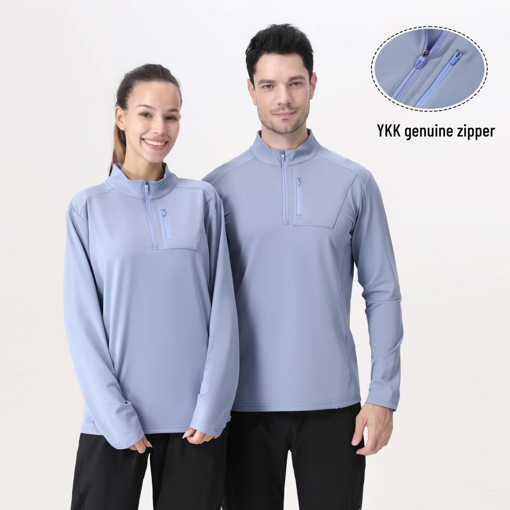 Tsuta City Herren Schnelltrocknendes Langarm-Lauf- und Radsport-T-Shirt mit halbem Reißverschluss