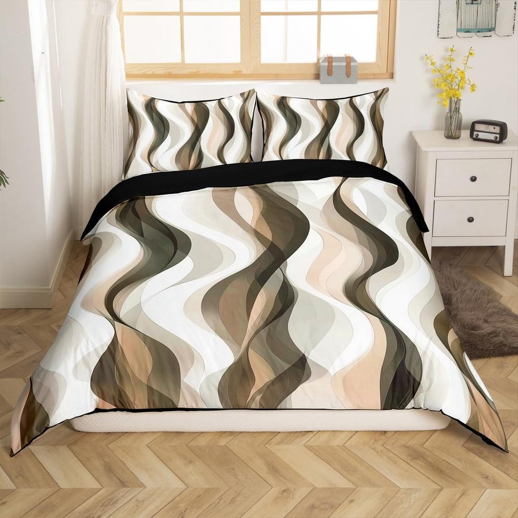 Boho Abstract Striped Duvet Cover Full Queen Size Minimalist Modern Geometric Bedding Set Mid Century Aesthetics Comforter Cover