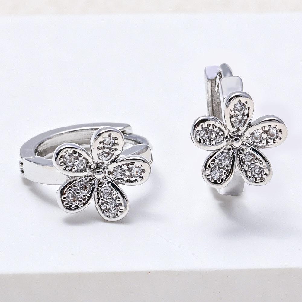 Korean Style Flower Stud Earrings: Versatile, Elegant, High-End Micro-Paved Design