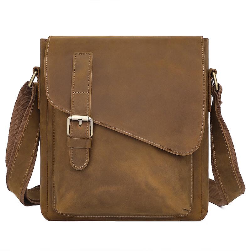 Li Shen Men's Crazy Horse Leather Messenger Bag