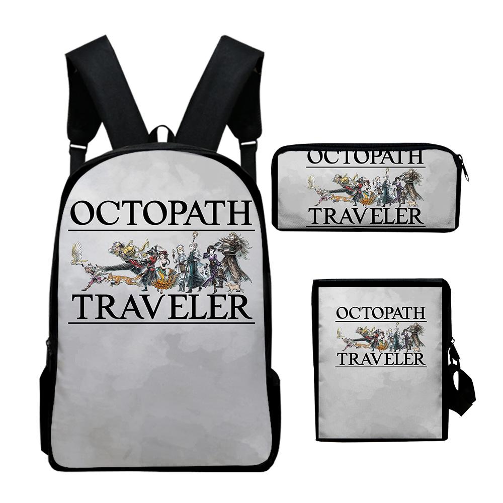 Classic Octopath Traveler Game 3D Print 3pcs/Set pupil School Bags Laptop Daypack Backpack Inclined shoulder bag Pencil Case