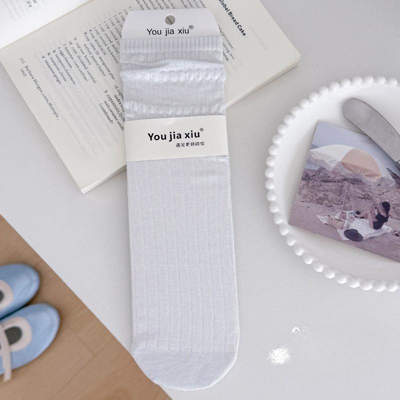 Summer Lightweight Mid-calf Socks with Mesh Holes, Open Diamond Pattern for Breathability, Ballet-style Stacked Socks