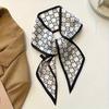Black Printed Series Silk Scarf Hair Band Ribbon Tied-Up Hair Long Bow Vintage Satin Ribbon Neckerchief Hair Accessories